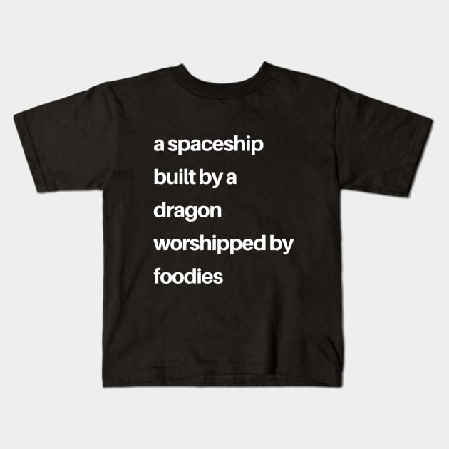 Epcot Inspired: a spaceship built by a dragon worshipped by foodies (white) Kids T-Shirt by TheCastleRun